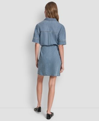 Women's Button-Front Shirt Dress With Removable Belt