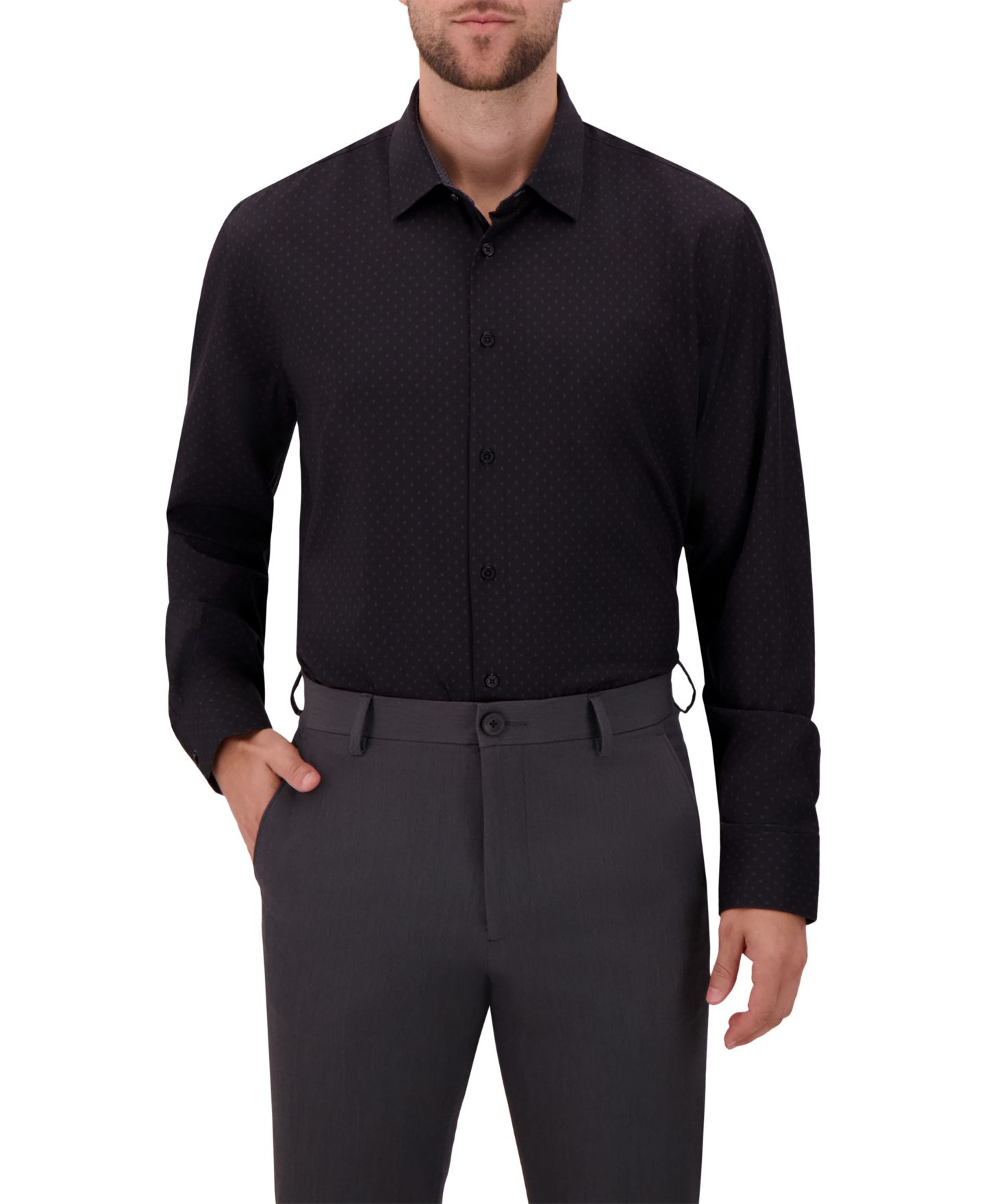 Мужская рубашка Report Collection 4-Way Geometric-Print Spread-Collar Woven Dress Shirt, цвет: Чёрный — фото 1