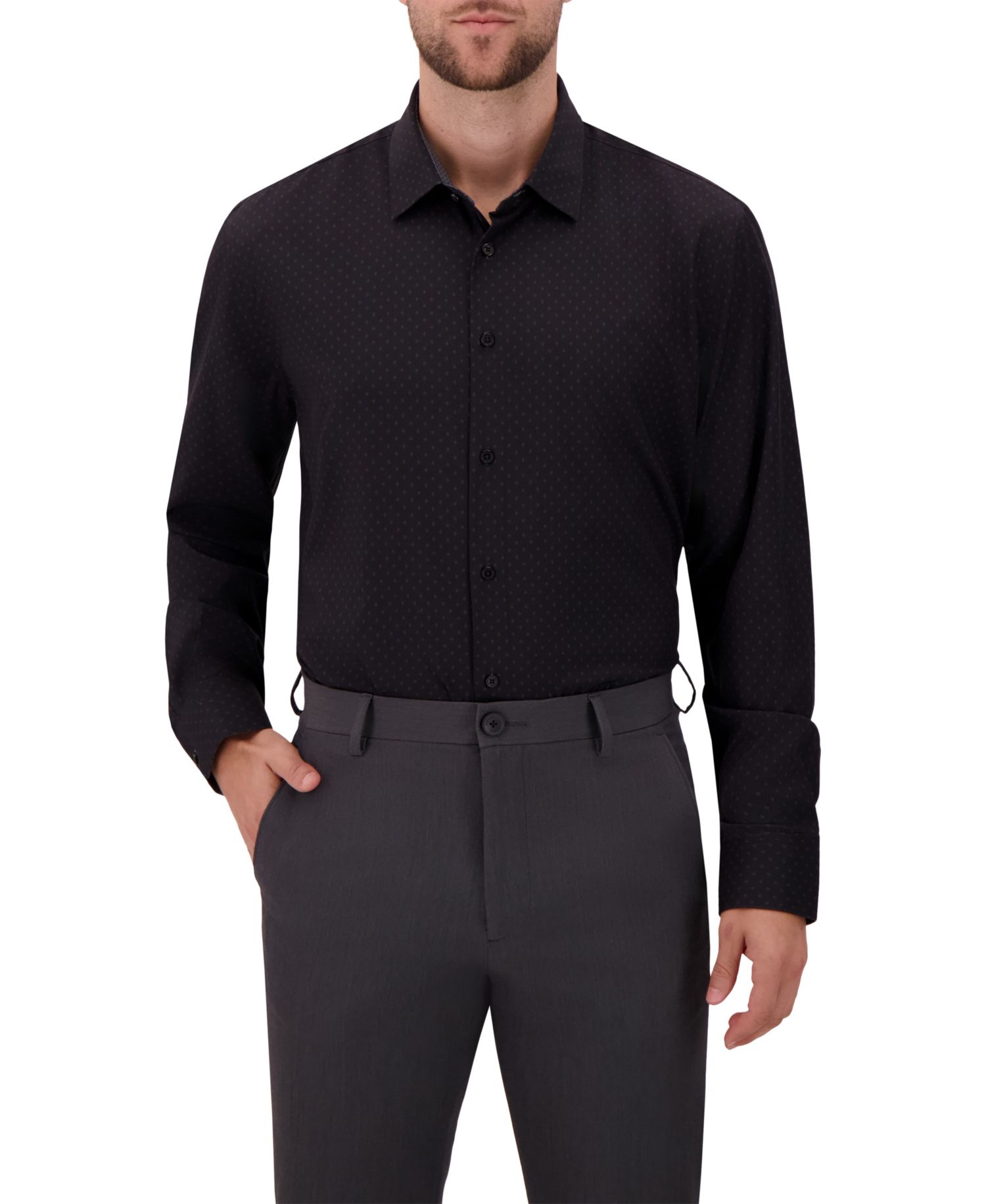 Men's 4-Way Geometric-Print Spread-Collar Woven Dress Shirt