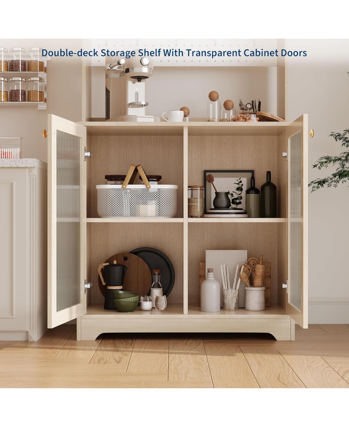 Gaomon 71" Kitchen Pantry Cabinet w/ Microwave Stand, Farmhouse Hutch & Open Storage for Food Essentials