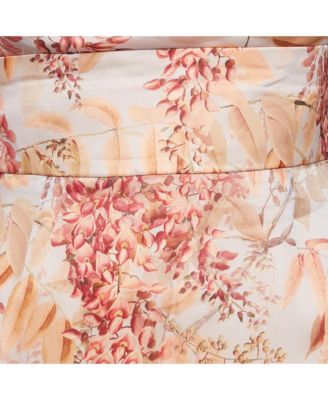 Women's Pink Floral Print Organza Silk Midi Dress