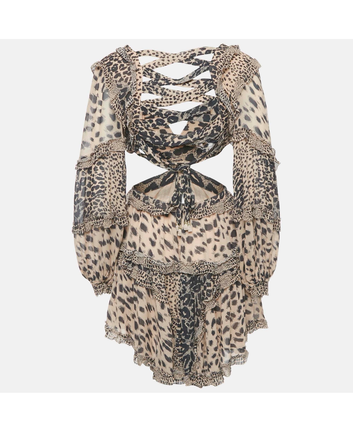 Pre-Owned Zimmermann Women's Beige Chiffon Leopard Print Cut-Out Mini Dress