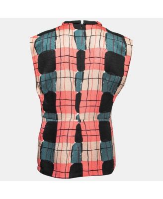 Women's Multicolor Printed Silk Crepe Keyhole Cutout Top