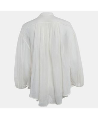 Women's White Crinkle Cotton Voile Loose Fit Shirt