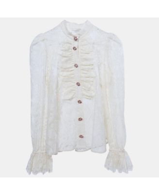 Women's Lace Ruffled Sheer Blouse