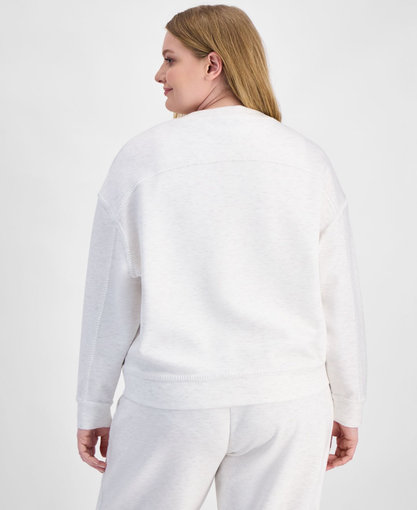 Женский свитшот And Now This Trendy Plus Size Whipstitch Long-Sleeve Sweatshirt, цвет: Слоновая кость меланжевый — фото 2