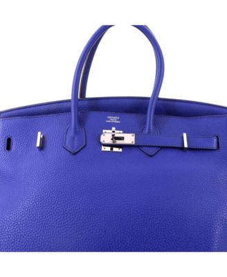 Pre-Owned HERMES Birkin 35 Handbag Blue Togo with Palladium Hardware