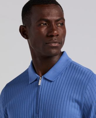 Men's Slim-Fit Ribbed-Knit Quarter-Zip Polo Shirt 