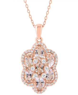 Morganite (2-3/4 ct. t.w.) and White Zircon Pendant Necklace (7/8 ct. t.w.) in Rose Gold Over Silver
