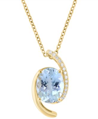 Aquamarine (1-1/2 ct. t.w.) and Diamond Necklace (1/20 ct. t.w.) in 14k Yellow Gold