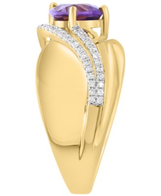 Amethyst (1-3/8 ct. t.w.) and Diamond Ring (1/5 ct. t.w.) in 14k Yellow Gold Over Silver
