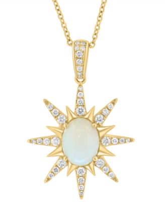 Opal (1-1/3 ct. t.w.) and Diamond Necklace (1/3 ct. t.w.) in 14k Yellow Gold