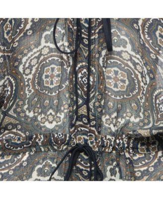 Women's Multicolor Paisley Printed Chiffon Drawstring Blouse