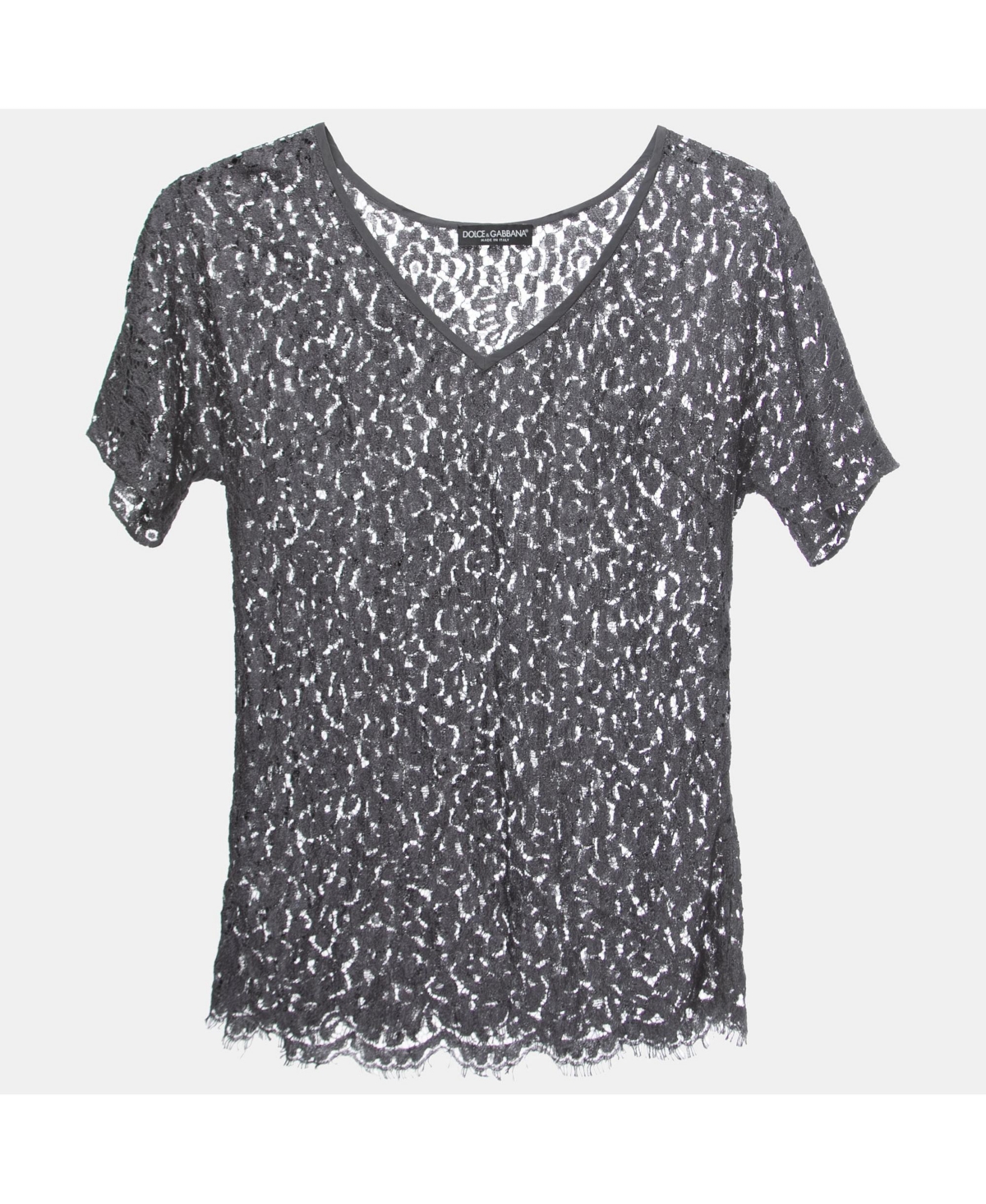 Pre-Owned Dolce & Gabbana Women's Grey Lace V-Neck Top