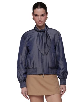 Women's Scarf Tie Neck Bomber Jacket