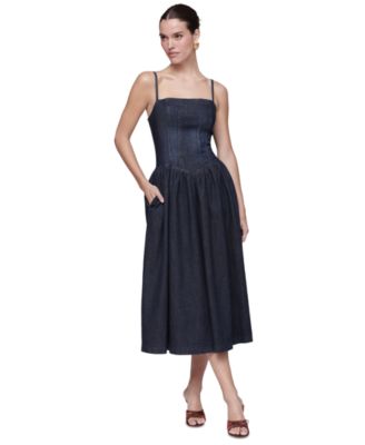 Women's Drop Waist Square Neck Midi Dress