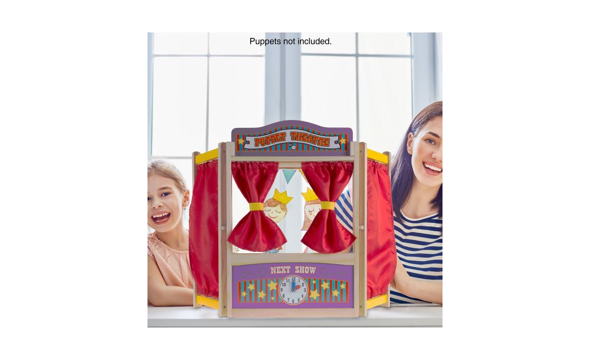 Hey Play Wooden Tabletop Puppet Theater for Kids