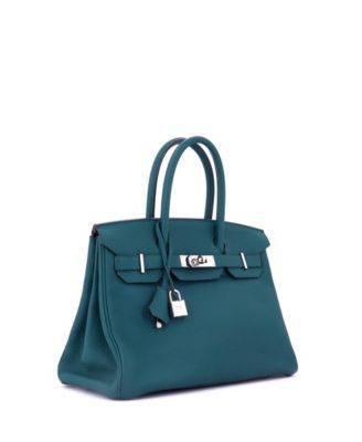Pre-Owned HERMES Birkin 25 Handbag Green Togo with Palladium Hardware