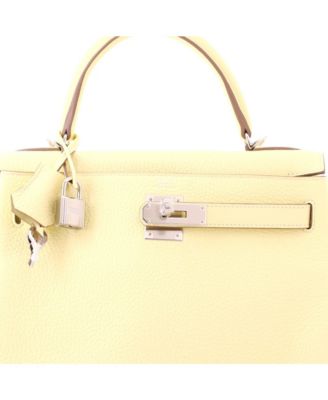 Kelly 28 Handbag Yellow Clemence with Palladium Hardware