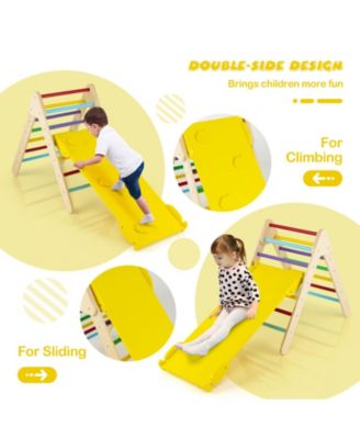 3-in-1 Wooden Climbing Triangle Set Triangle Climber with Ramp-Multicolor