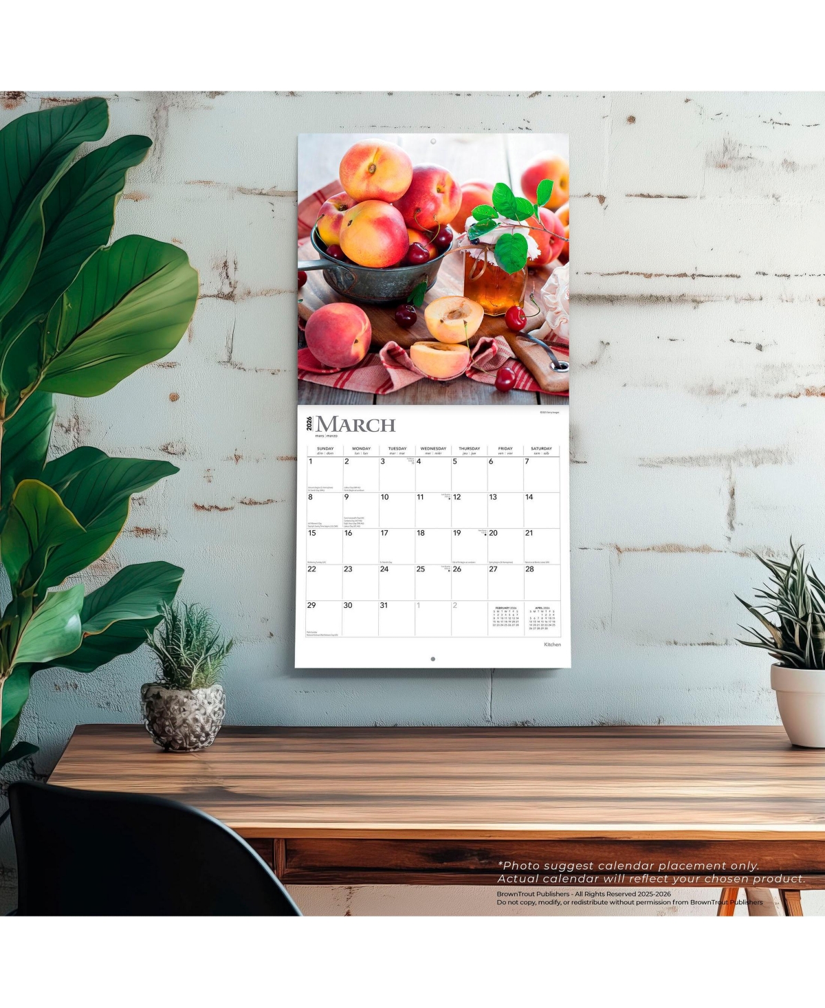 BrownTrout Kitchen | 2026 12 x 24 Inch (Hanging) Monthly Square Wall Calendar | Plastic-Free