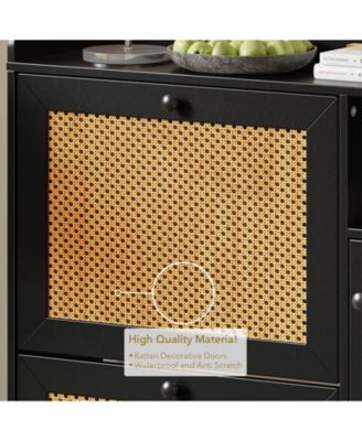 Rattan Shoe Storage Cabinet with 3 Flip Drawers, Freestanding Organizer with Adjustable Shelves