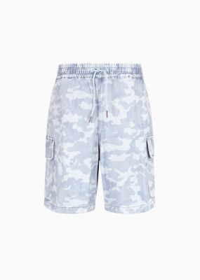 Men's Tonal Camouflage Drawstring Denim Cargo Shorts