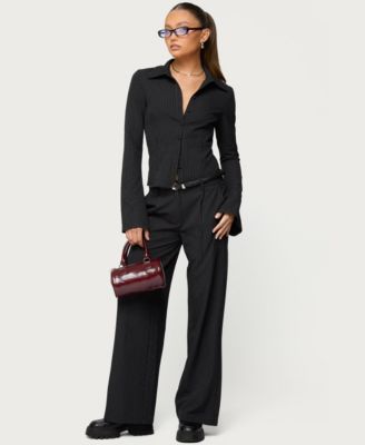 Women's Pinstripe Tailored Button Up Shirt