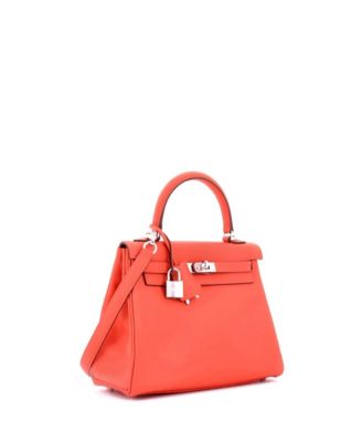 Pre-Owned HERMES Kelly 25 Handbag Orange Swift with Palladium Hardware