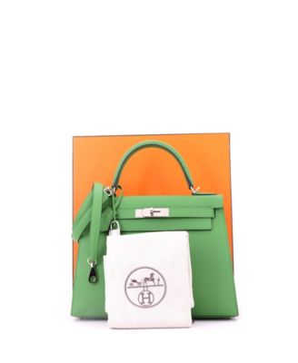 Pre-Owned HERMES Kelly 28 Handbag Green Epsom with Palladium Hardware