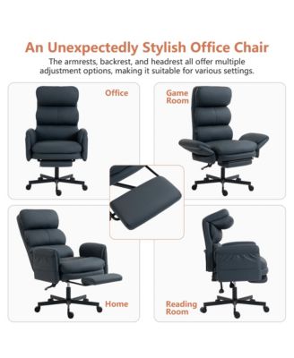 PU Leather Cross-legged Office Chair with Flip-up Arms and Headrest, High-Back Ergonomic Executive Chair with Footrest and Side Pockets