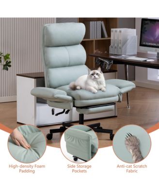 PU Leather Cross-legged Office Chair with Flip-up Arms and Headrest, High-Back Ergonomic Executive Chair with Footrest and Side Pockets