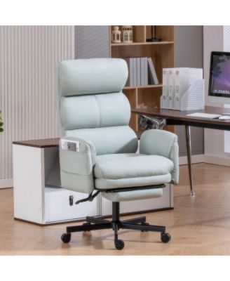 PU Leather Cross-legged Office Chair with Flip-up Arms and Headrest, High-Back Ergonomic Executive Chair with Footrest and Side Pockets