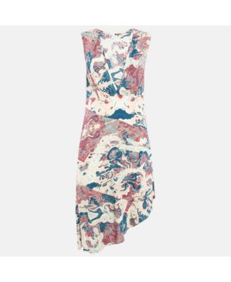 Women's Pink Printed Crepe Asymmetric Root Midi Dress