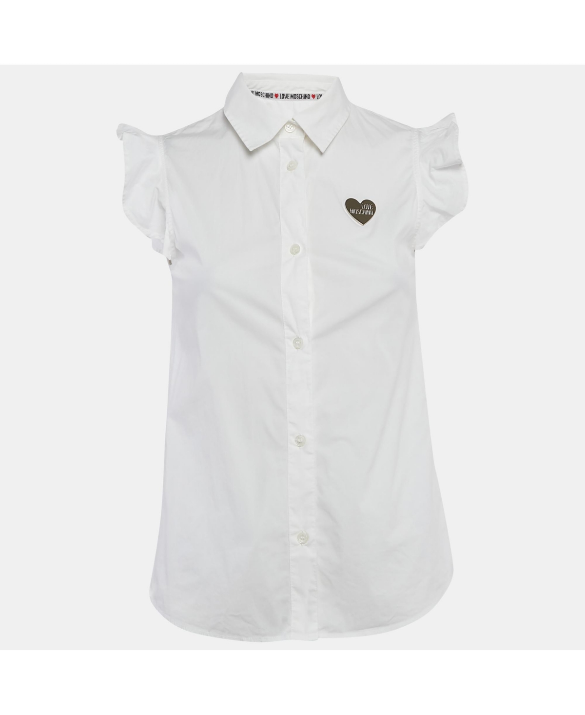 Pre-Owned Love Moschino Women's White Button Front Cap Sleeve Blouse