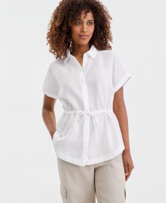 Women's 100% Linen Printed Drawstring-Waist Top, Macy's Exclusive