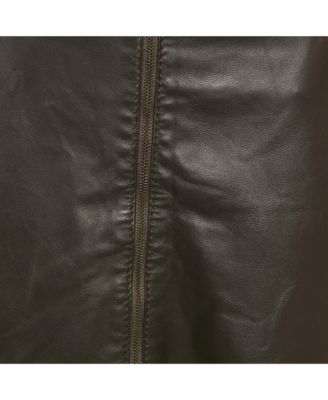 Women's Brown Leather Flounce Hem Knee Length Skirt