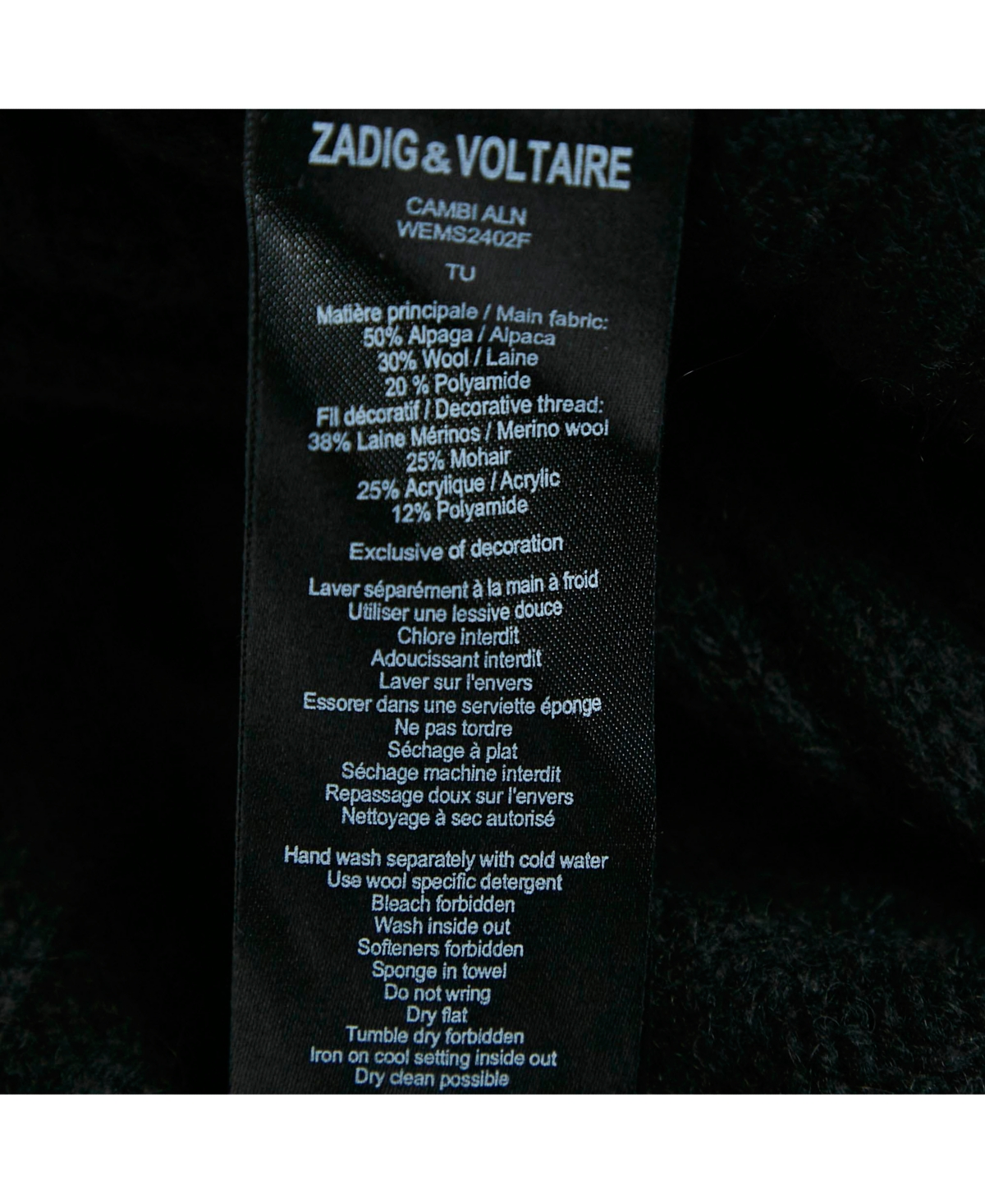 Pre-Owned Zadig & Voltaire Women's Black Rib Knit Open Front Cambi Cardigan One