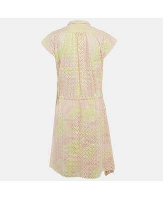 Women's Yellow/pink Camouflage Print Anglaise Requiem Short Dress