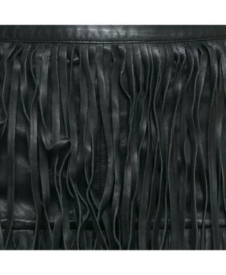 Women's Black Leather Fringed Mini Skirt