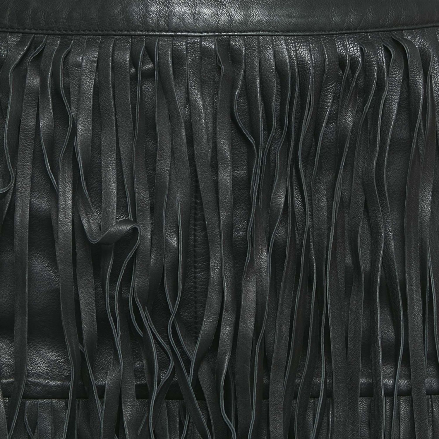 Women's Black Leather Fringed Mini Skirt