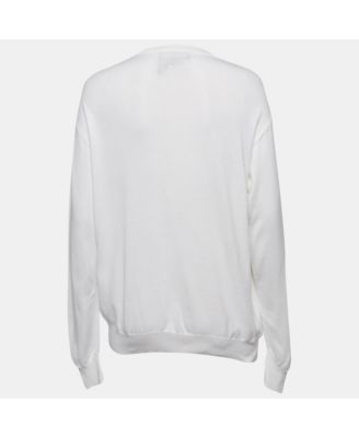 Women's Couture White Teddy Print Cotton Crewneck Sweatshirt