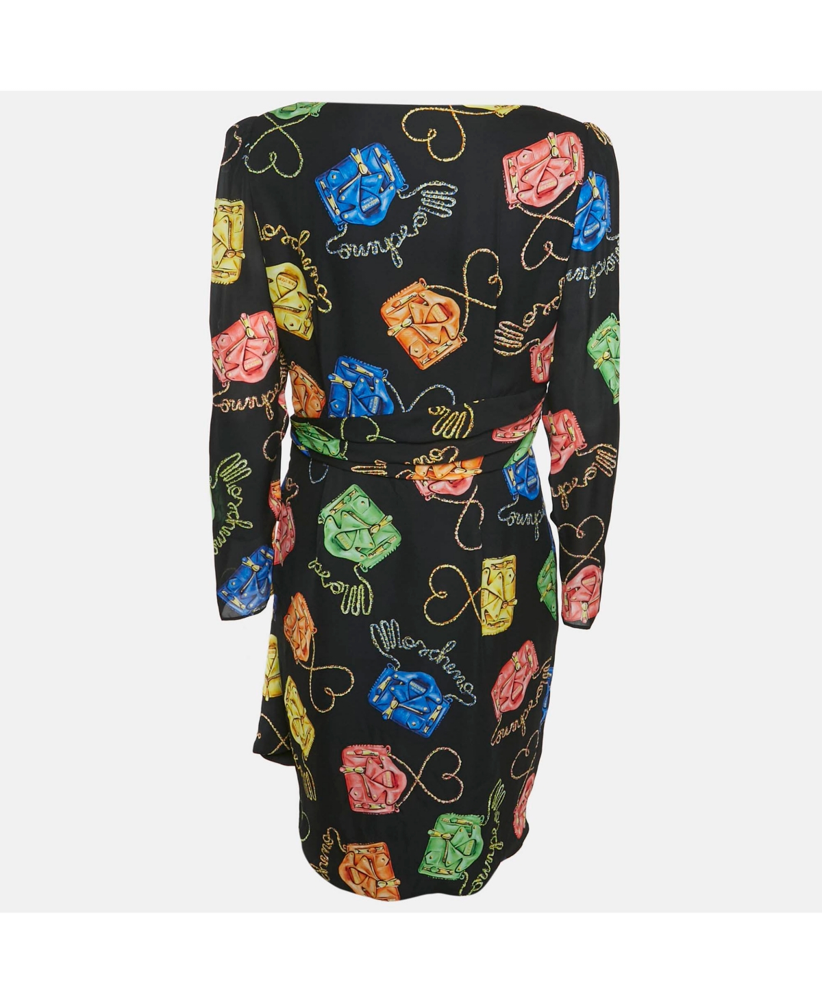 Pre-Owned Moschino Women's Couture Black Biker Bag Print Silk Wrap