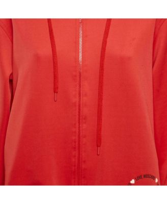 Women's Red Logo Print Jersey Zip-Up Hoodie