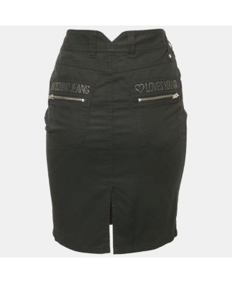 Women's Jeans Black Cotton Logo Stud Detail Mini Skirt