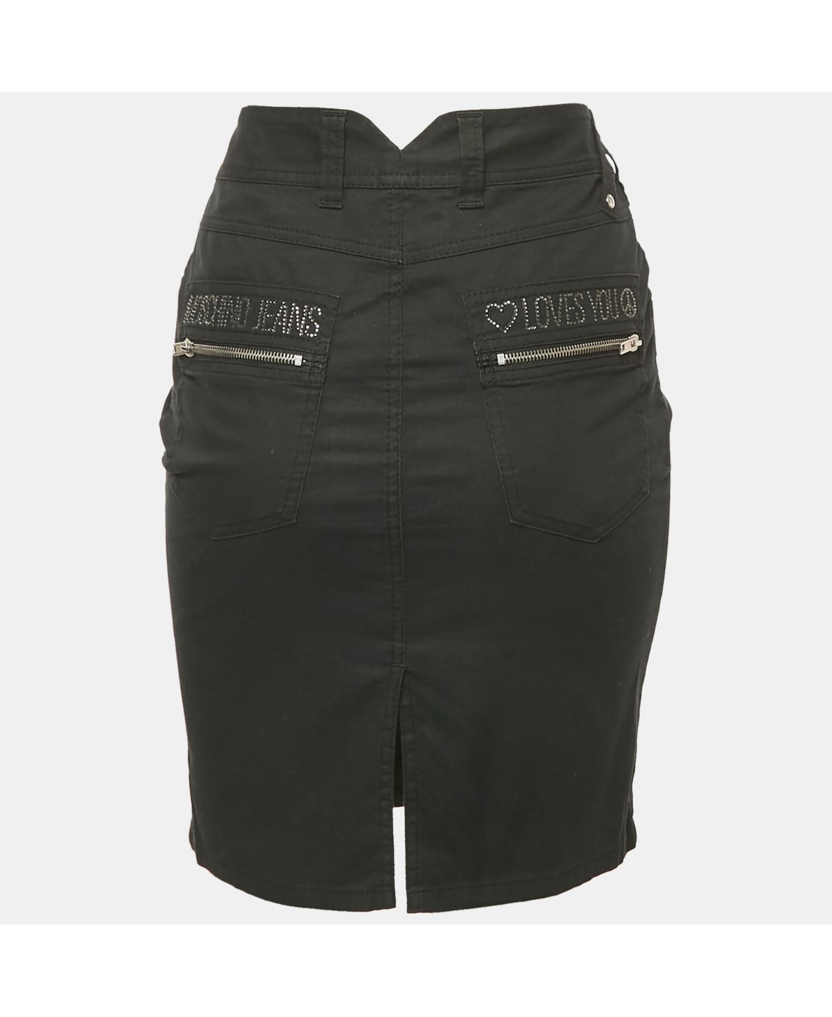 Pre-Owned Moschino Women's Jeans Black Cotton Logo Stud Detail Mini Skirt