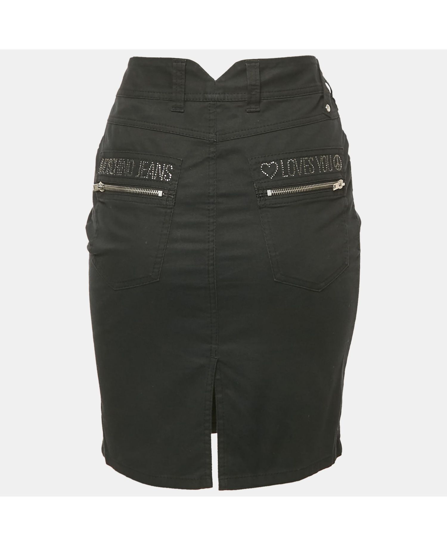 Women's Jeans Black Cotton Logo Stud Detail Mini Skirt