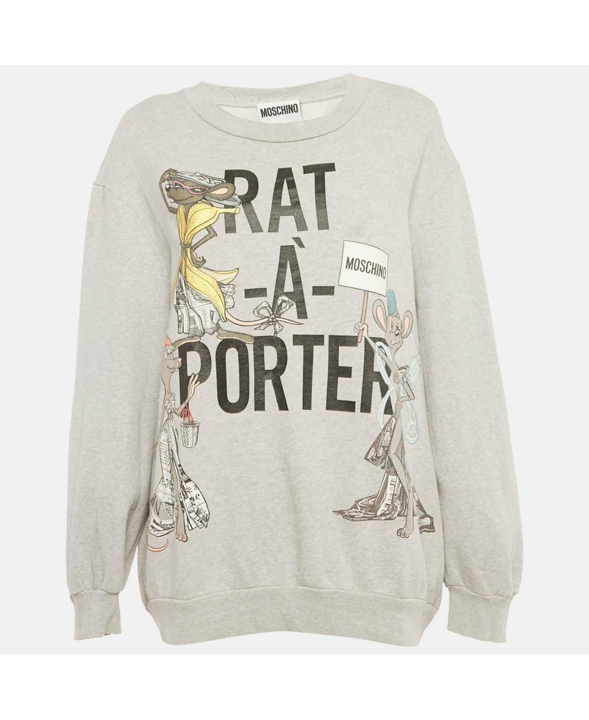 Pre-Owned Moschino Women's Couture Grey Rat-a-Porter Print Cotton Sweatshirt