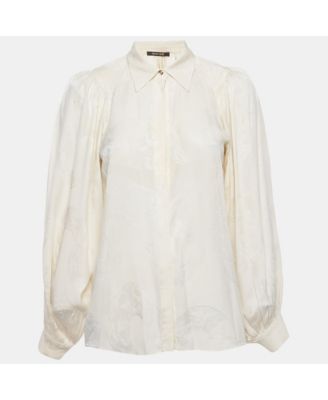 Women's Off-White Jacquard Puff Sleeve Blouse