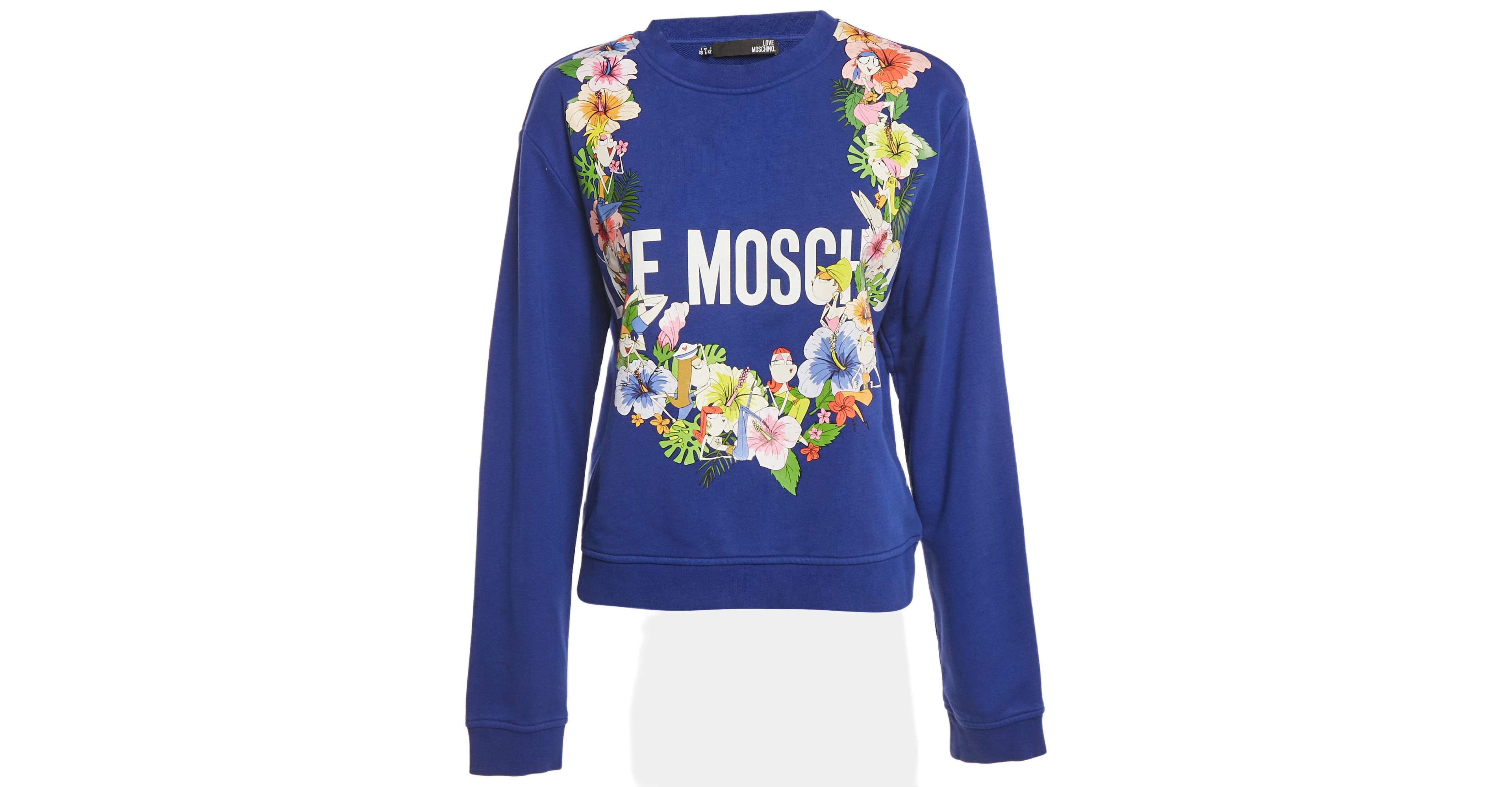Pre-Owned Love Moschino Women's Blue Printed Cotton Crew Neck Sweatshirt